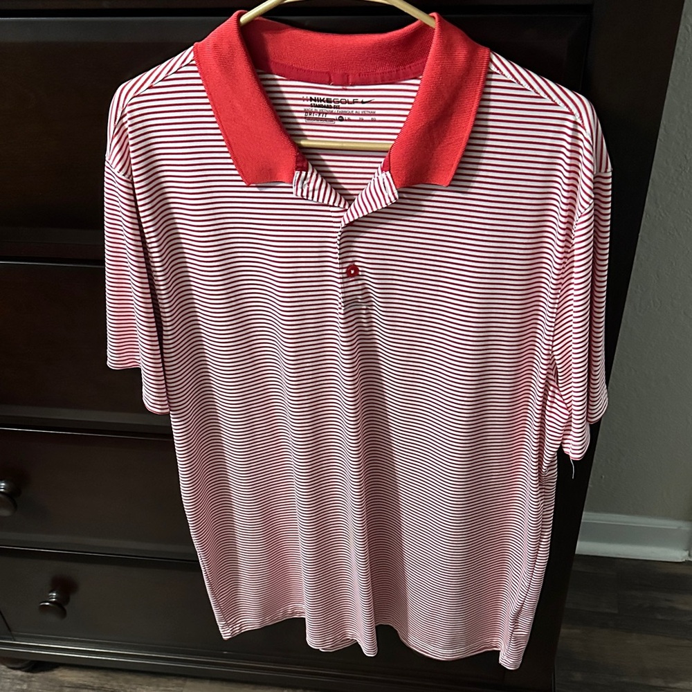 Nike Red and White Striped Polo Shirt